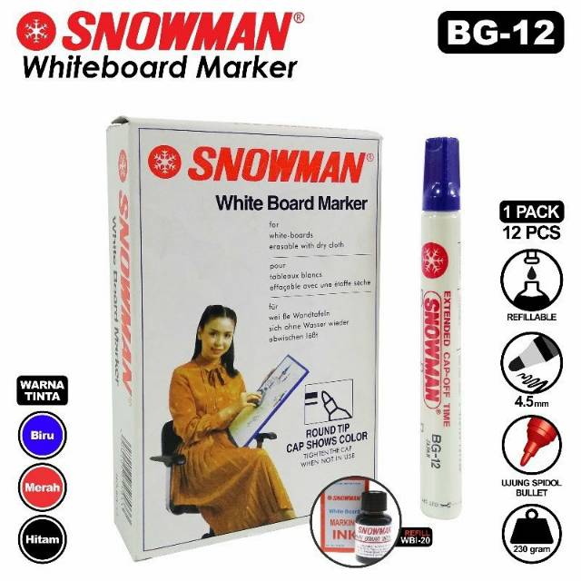 

Spidol Whiteboard Marker Snowman BG- Lusinan - 12pcs