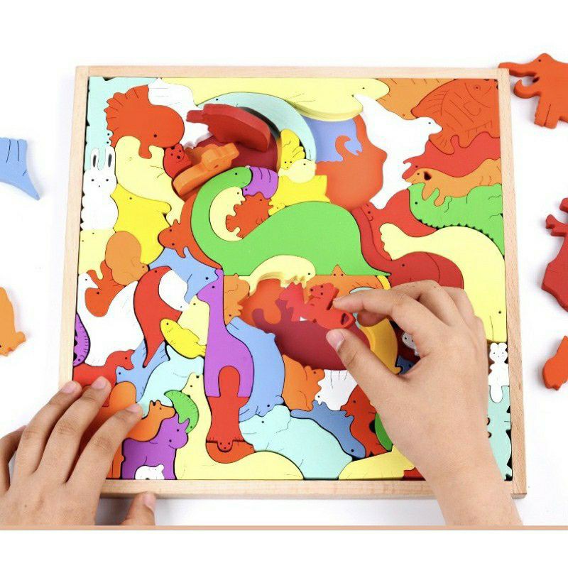 multifunction wooden animal chunky puzzle + balance game