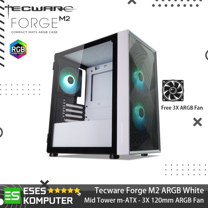Case Tecware Forge M2 WHITE ARGB SYNC | m-ATX | 3X ARGB FAN