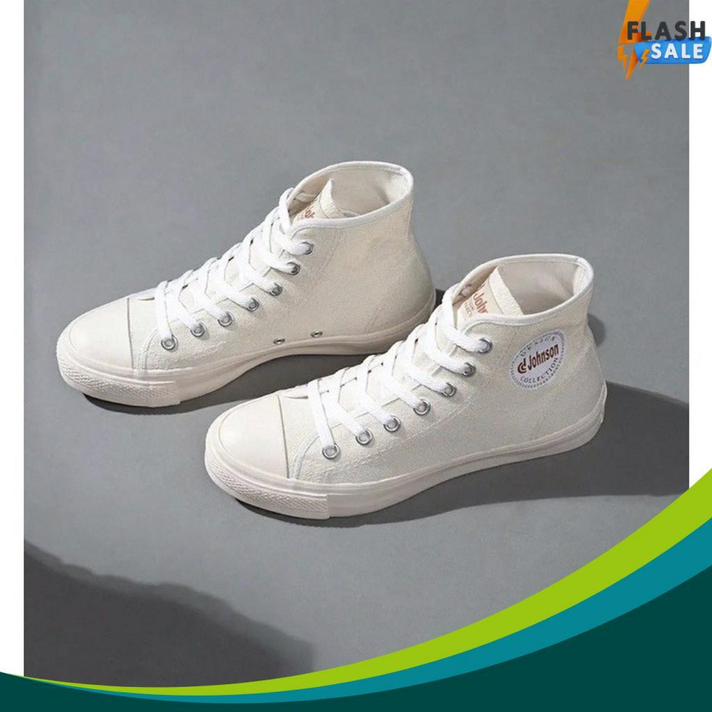 MURAH Johnson Basic High Milky Sepatu Putih Sekolah Pria Laki Laki Dewasa Cowok Cowo Distro Keren Bu