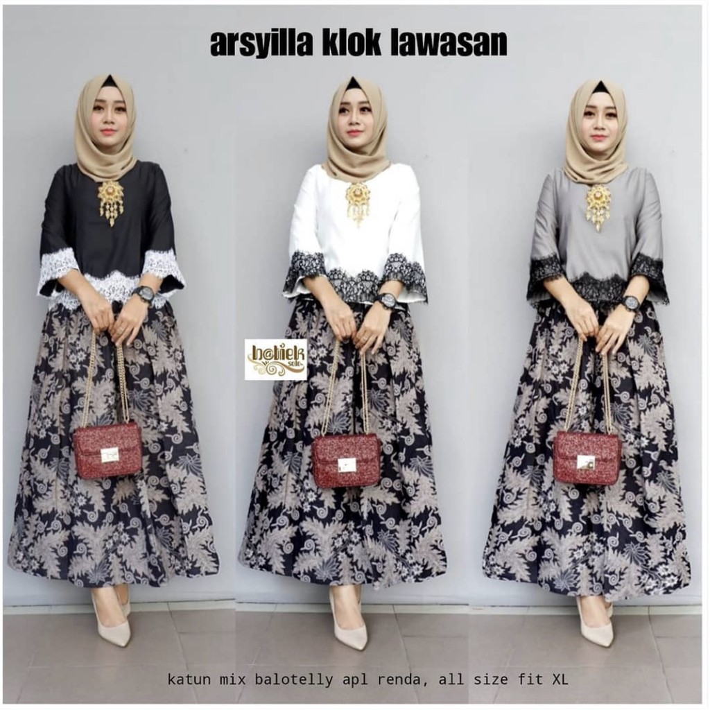 [ADA JUMBO] Rok dan Blus RnB Arsyilla Klok Lawasan Batik Maxi Lepasan Sarimbit Couple Muslim Pesta