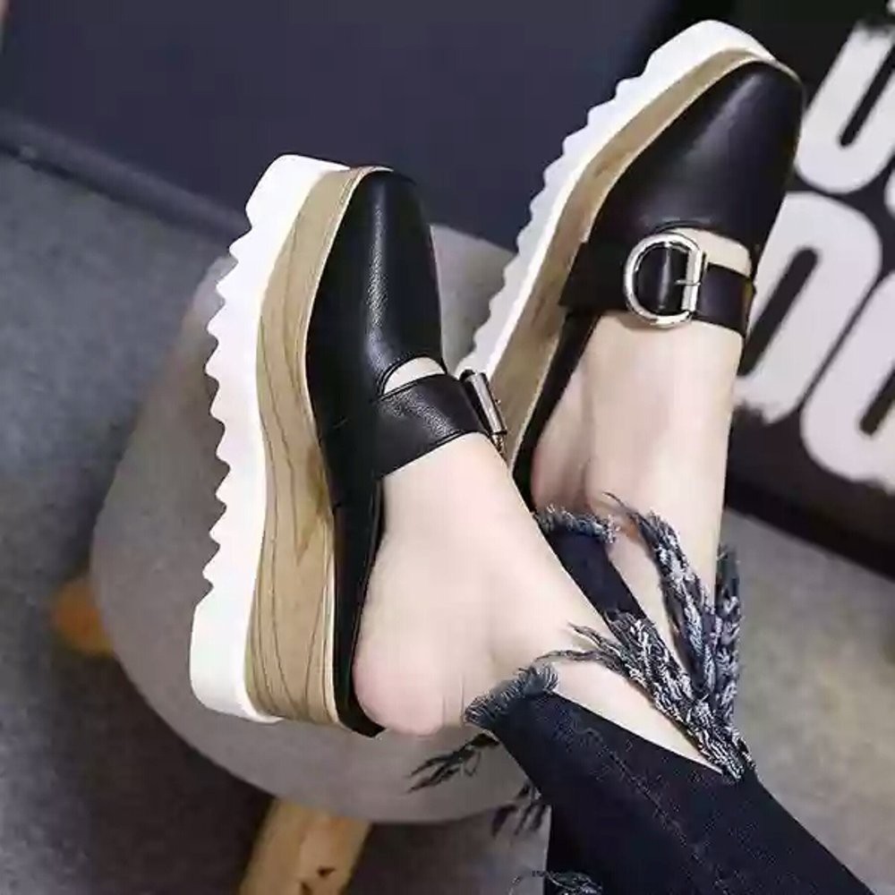 Sepatu Wedges Wanita Sol gerigi SP65 Hitam