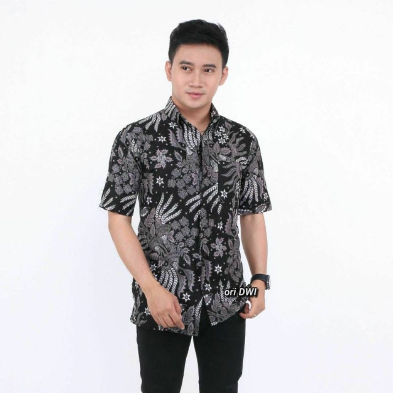 Kemeja Batik Pria Katun Halus BSWART Batik HRB026 Kenongo Hem Pendek Padi Pekalongan M