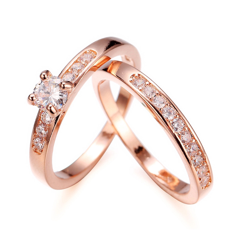 Korea Fashion Style Bertatahkan Zircon Cincin Rose Emas