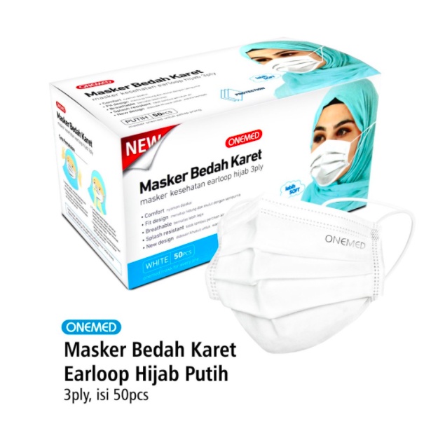 Masker Hijab Putih Masker Jilbab Putih OneMed box 50pcs Masker Medis