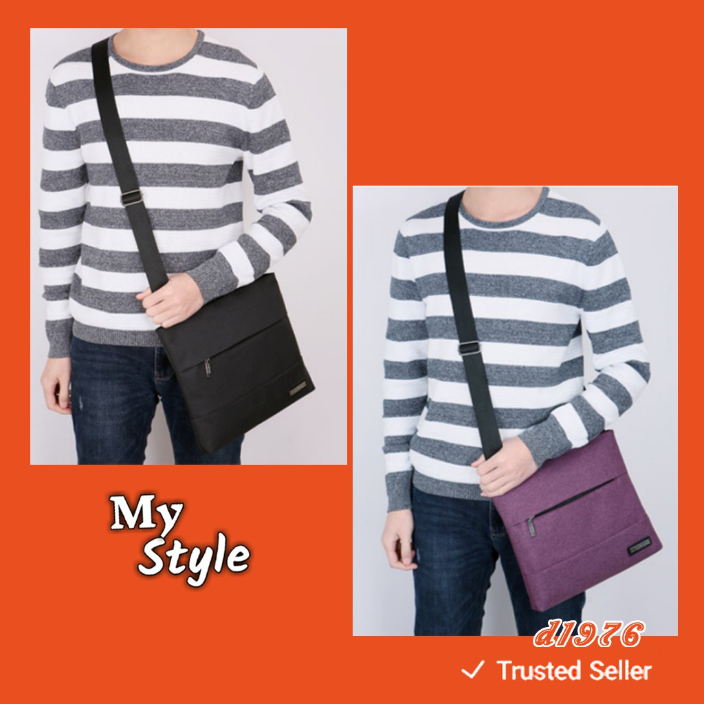 d1976 Tas Selempang Pria Masa Kini Ultra Slim dengan 3 Kantong