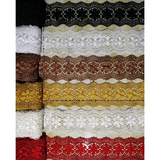 Toko Bekasi Timur Bordir Renda Tasik Roll Poni Putih Hitam Merah Coklat Gold Emas Cream Biru Elektri