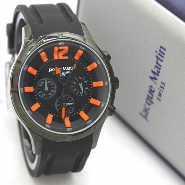 Jam tangan pria Jacque Martin JM3255MC black orange kualitas original