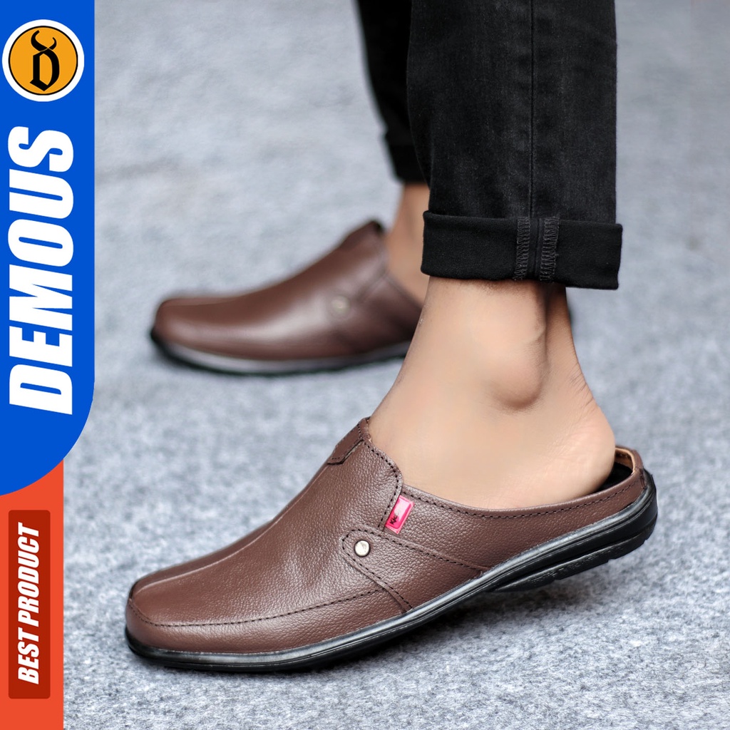 Sepatu Sandal Pria Kulit Asli Sendal Bustong Slop Hitam DEMOUS TYKO