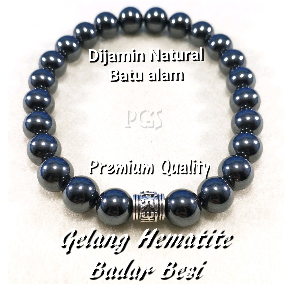 GELANG NATURAL HEMATITE - BADAR BESI PREMIUM QUALITY DENGAN ORNAMEN PERAK 925 NO MAGNETIS