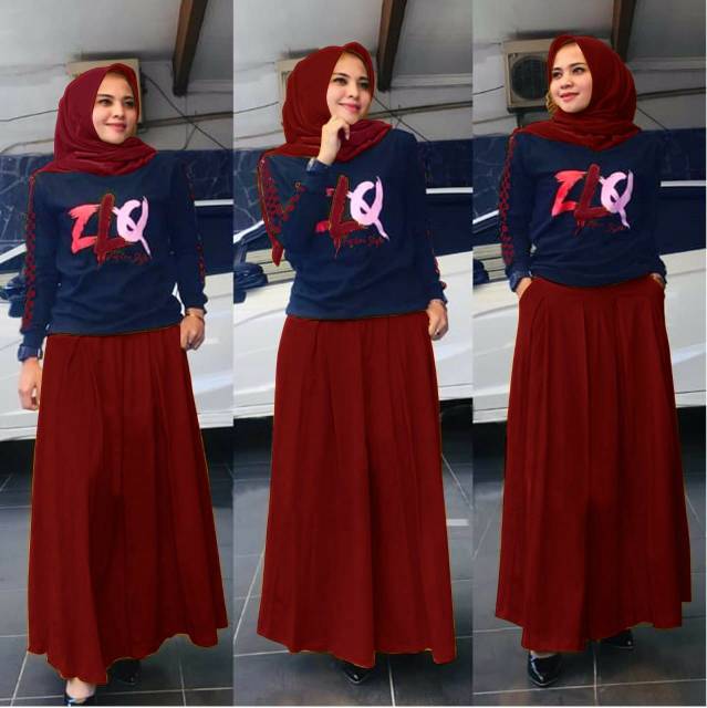 SET ZLQ FASHION PAKAIAN WANITA SETELAN ATASAN DAN ROK BAHAN BABYTERRY HM