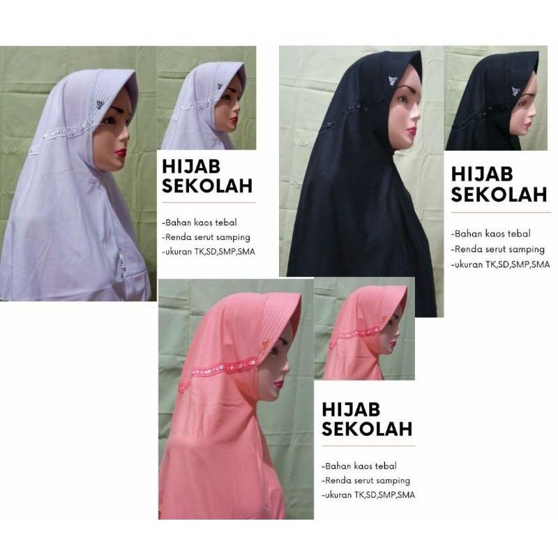 Kerudung Sekolah Serut TK SD SMP SMA /Jilbab Sekolah Samping Serut