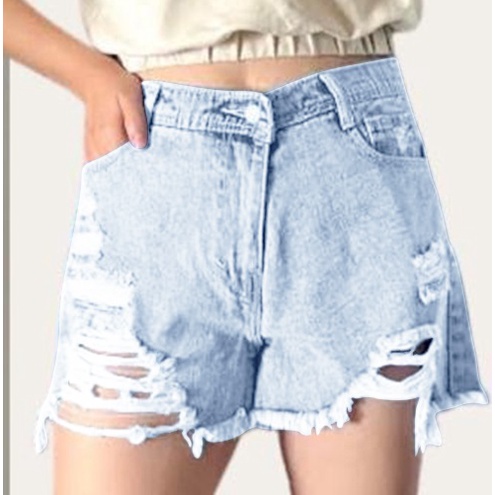 HOPYLOVY Celana Pendek Ripped Jeans Highwaist Hotpants Jeans Rawis Wanita Lavina