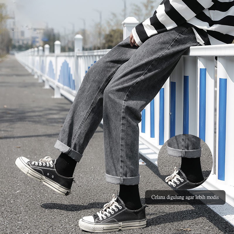 Celana Cargo Jeans Pria Celana jeans panjang pria korean style slim fit jeans Celana Denim hitam celana jeans pria