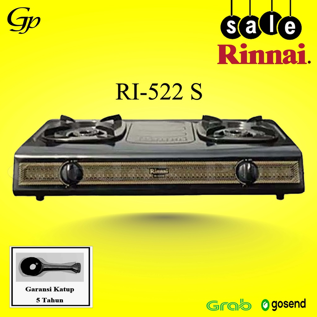 Rinnai RI-522S Kompor Gas 2 Tungku Teflon ri 522 s rinai ri522s garansi resmi