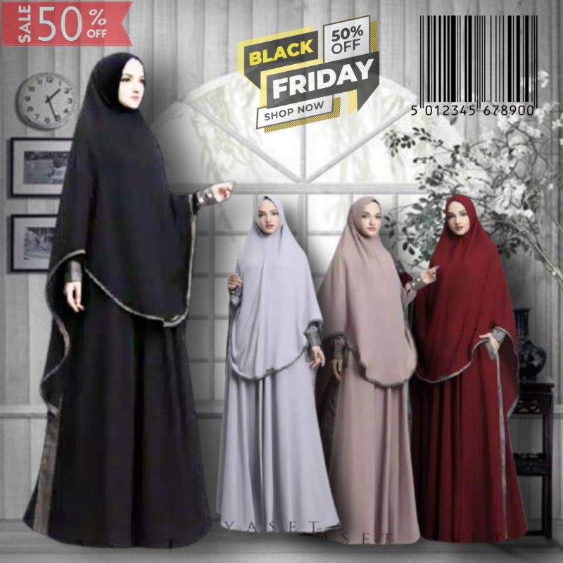 Gamis syari jumbo lutfia set khimar size L-Xl-XXL-4Xl-5Xl