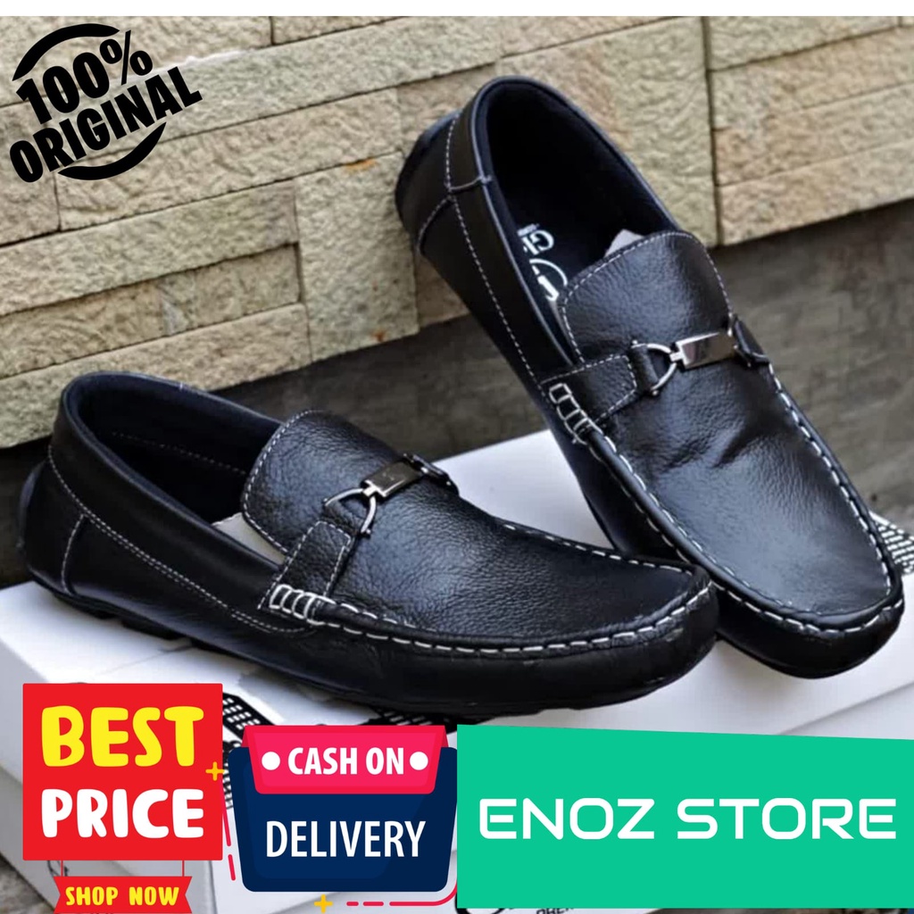 ENOZSTORE - SEPATU SLIP ON PRIA KULIT ASLI SLOP KASUAL FORMAL KERJA COWO LAKI KEREN ORIGINAL