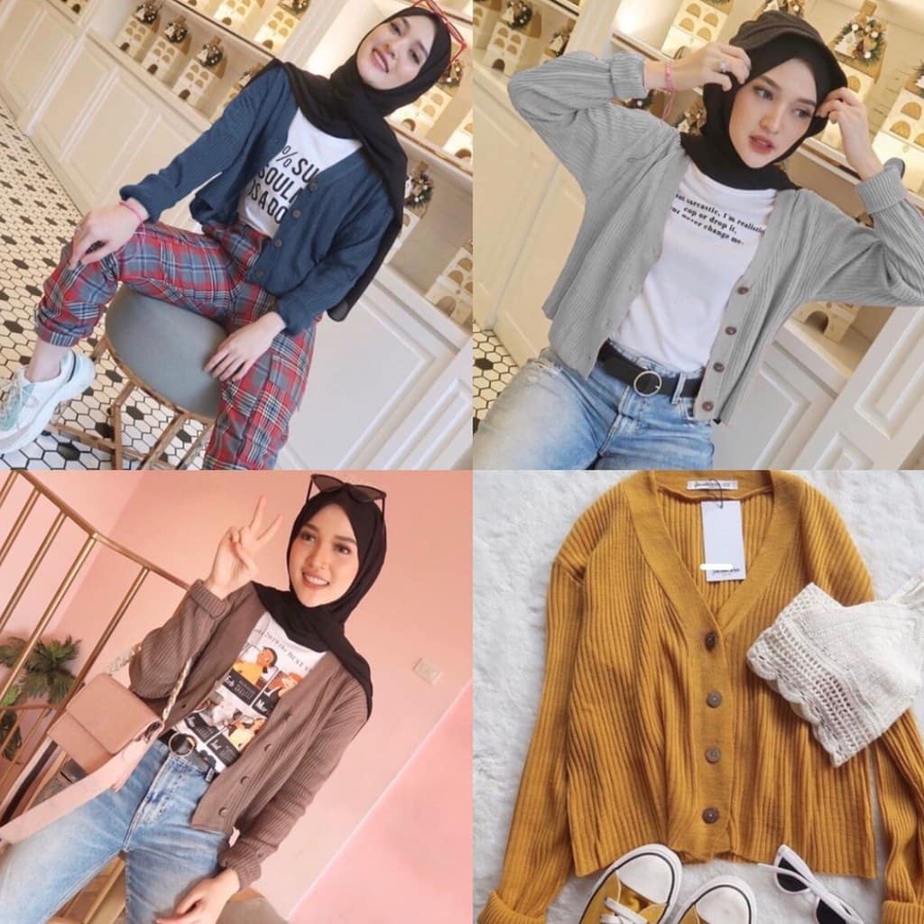 WILLY CARDIGAN RAJUT CROP OVERSIZE KNIT TEBAL CARDY KOREA