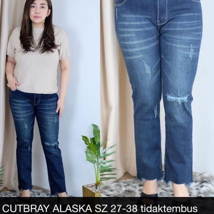 ((TERMURAH)) Celana Jeans Wanita Cutbray Alaska Ripped Sobek Tidak Tembus Cutbray Jeans Bootcut Impo
