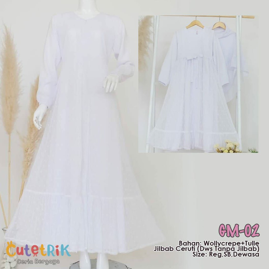 {erleenstore_} Baju lebaran gamis putih couple cutetrik GM02