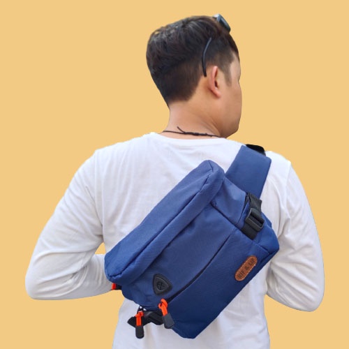 Tas Pria Laki-laki Cowok Selempang untuk Traveling Bahan Synthetic Leather Warna Biru / Tas Jalan-jalan Pria Kasual Casual Elegan Murah dan Elegan