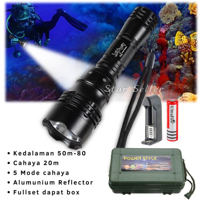 ZXT Senter Selam Senter Diving Waterproof Flashlight Underwater 50-80m Cree T6 LED 5 MODE