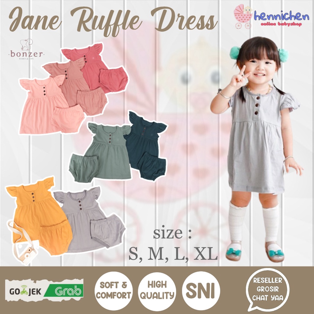 PROMO 7.7 PROMO BAJU LEBARAN MURAH BONZER JANE RUFFLE DRESS DRESS BAYI DRESS ANAK FASHION ANAK PEREMPUAN 6-24 BULAN BONZER BABY