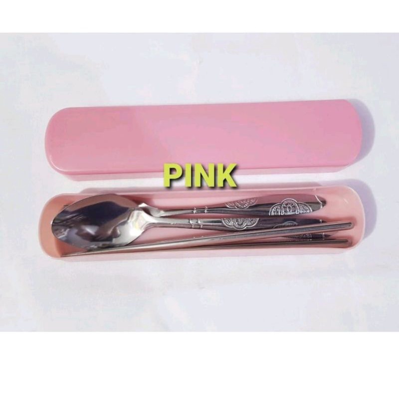 SET SENDOK MAKAN TRAVEL BAHAN STAINLESS + BOX