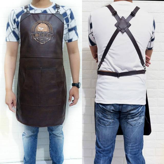 apron barista Celemek Barbershop apron cafe celemek cukur rambut full premium synthetic leather path crossback strep