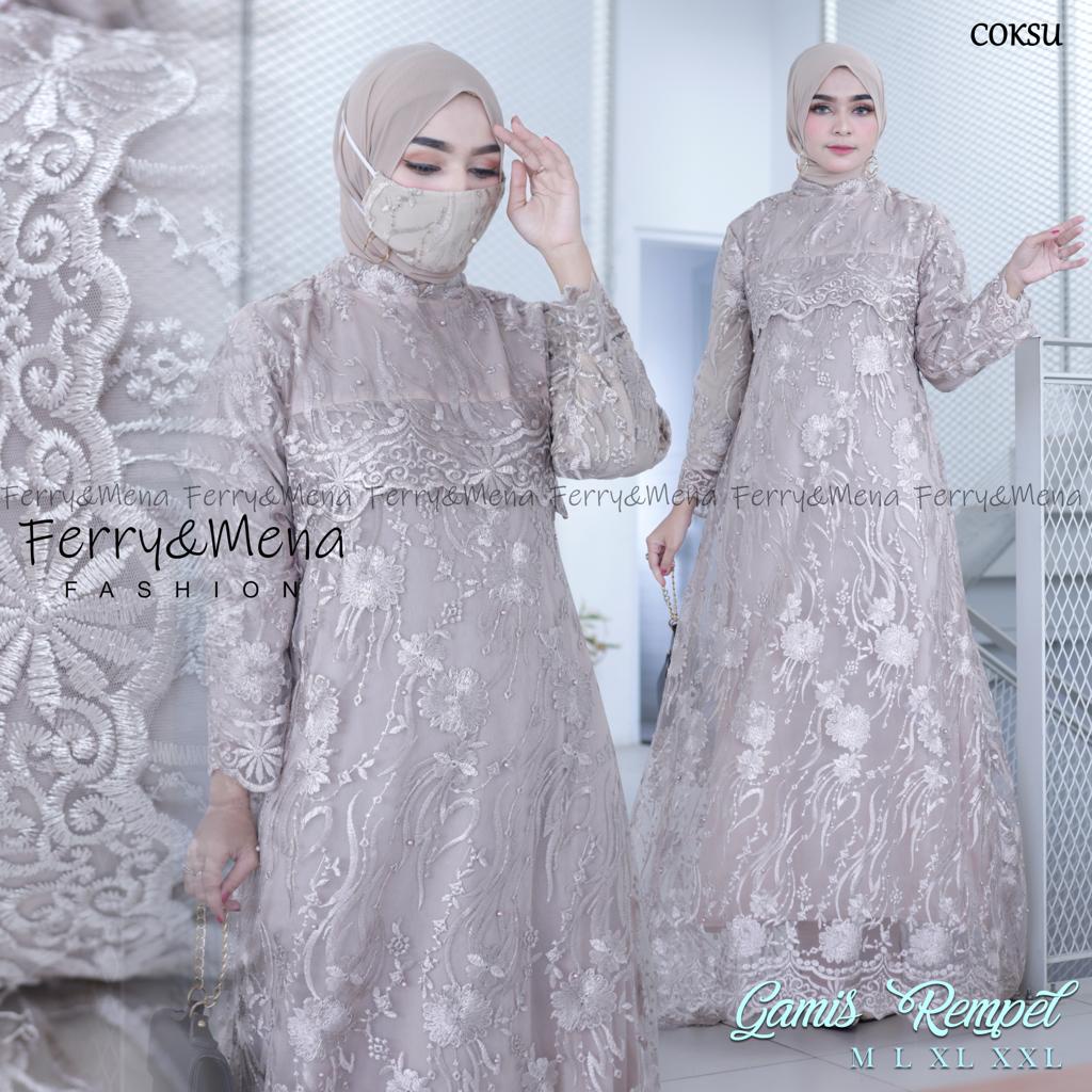 GAMIS MEWAH !!! GAMIS REMPEL TULLE TWOTONE MAXI DRESS BRUKAT KEKINIAN