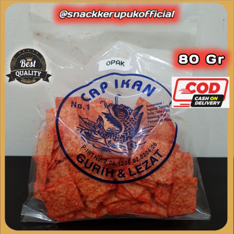 

Snack Kerupuk Model Opak Cap Ikan Keripik Pedas Balado 80 Gr