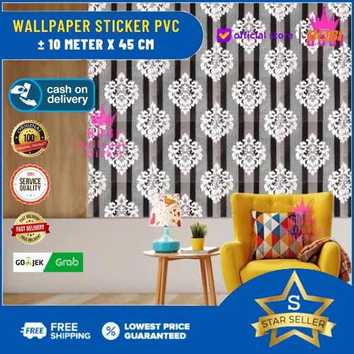 Wallpaper Sticker Batik salur hitam putih abu 5377-2 / Wallpaper New / Ukuran 9mx45cm