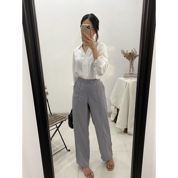 KINO Pants Long Button Formal Kulot / Office Pants / Straight Kulot Pants Casual / Celana Kulot Wanita / Celana Kantor Wanita P9