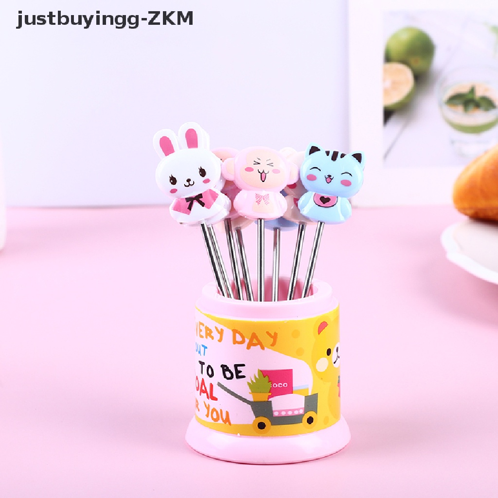 [justbuyingg] 1Set Stainless Steel Fruit Fork Animal Rainbow Fruit Dessert Fork w/Storage Jar [zkm]