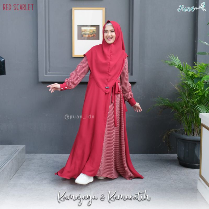 KAMARATIH DRESS PREMIUM BY PUAN INDONESIA. GAMIS MERAH RED SCARLET