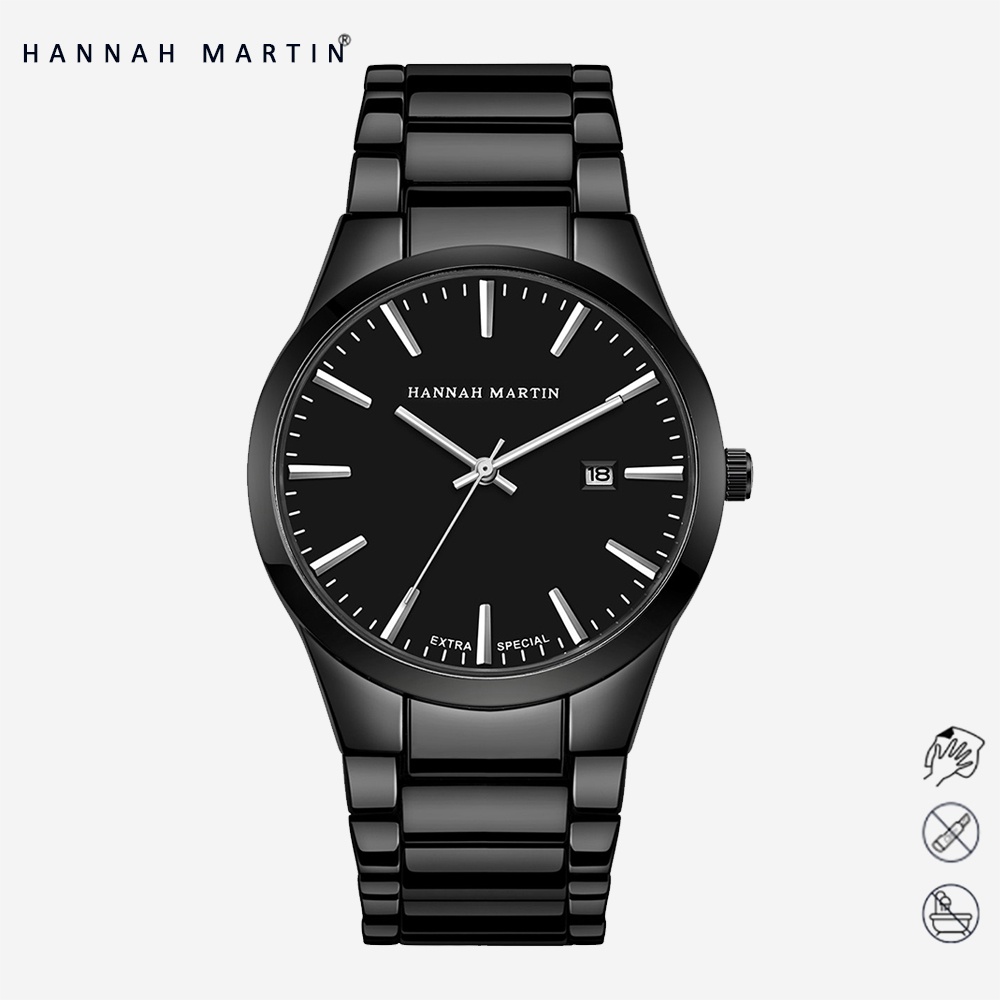 HANNAH MARTIN Jam Tangan Pria 100% Original Business Analog Tanggal Stainless Steel 1756