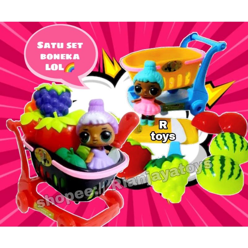 Rtoys.MAINAN ANAK BONEKA LOL EDUKASI TROLLY BUAH DAN SAYURAN POTONG LENGKAP PLUS BONEKA LOL BESAR
