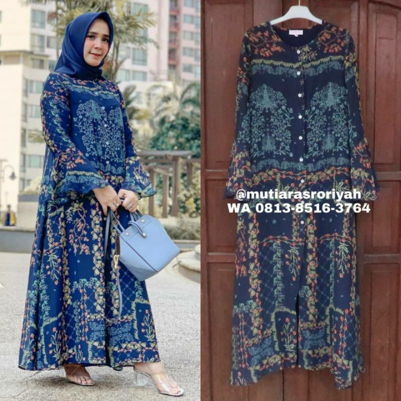 READY STOCK Gangga Long Tunic Green Navy Ria Miranda Tunik Riamiranda Kasmaran Raya Lebaran