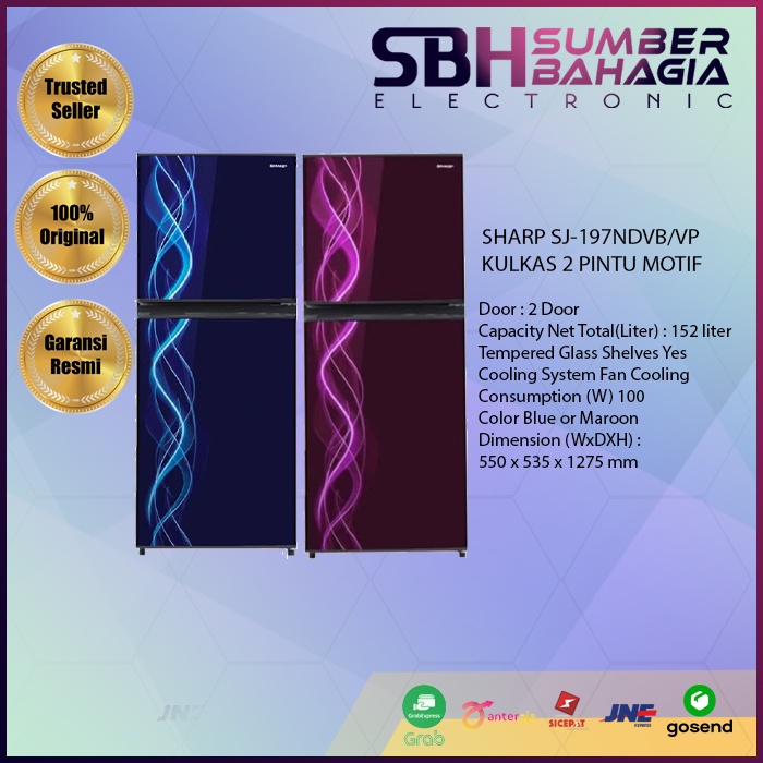 SHARP SJ-197NDVB/ NDVP KULKAS 2 PINTU MOTIF (NEW) ( KHUSUS BANDUNG)