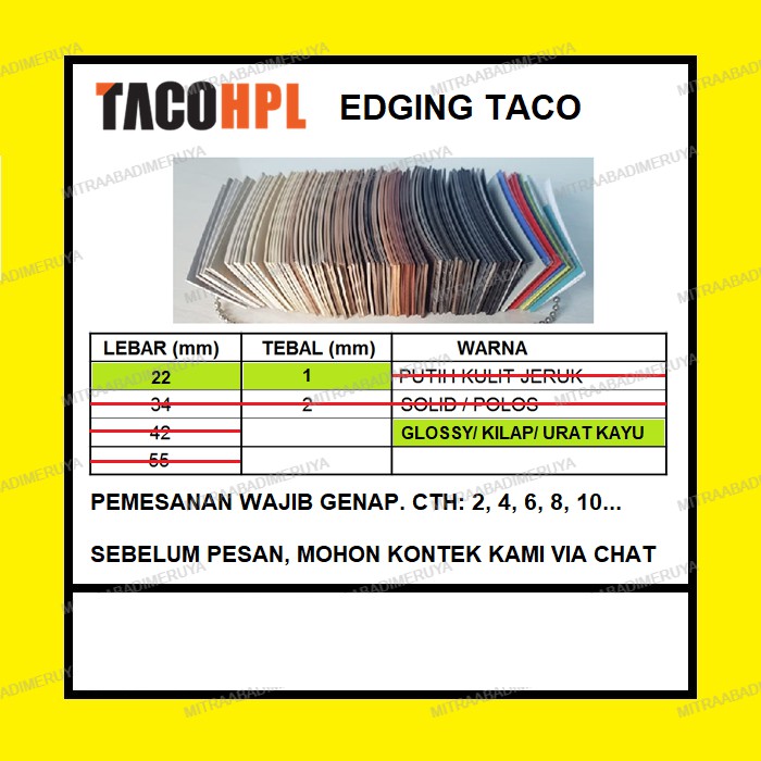 Edging TACO HPL 22/1 mm Urat Kayu / Glossy