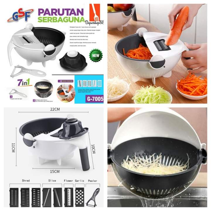 ALAT PARUTAN SERBAGUNA BASKOM / MANGKOK TIRISAN SAYUR MULTIFUNGSI 7 IN 1 GSF G-7005 / GSF G7005 / GSF 7005