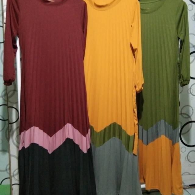 Gamis plisket zig zag bahan jersey super,adem,melar