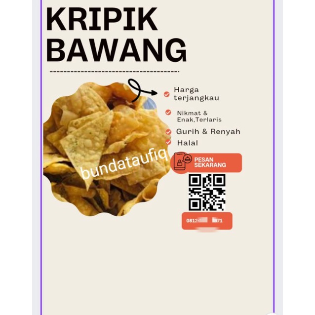 

(250gram)KRIPIK BAWANG ENAK ,GURIH LEZAT Free Bubble wrap