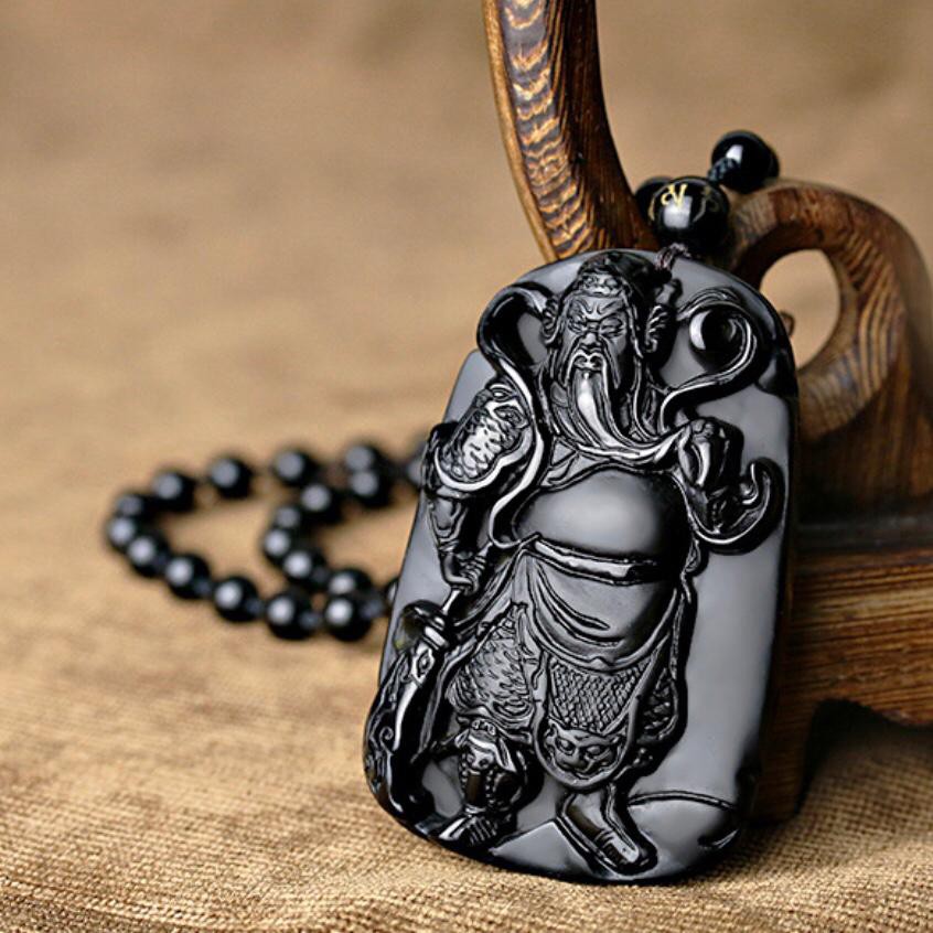 Kalung Kwan Kong / Kuan Yu / Guan Yu / Kwankong / Kalung Kwan Kong Batu Obsidian Hitam / Kalung Dewa