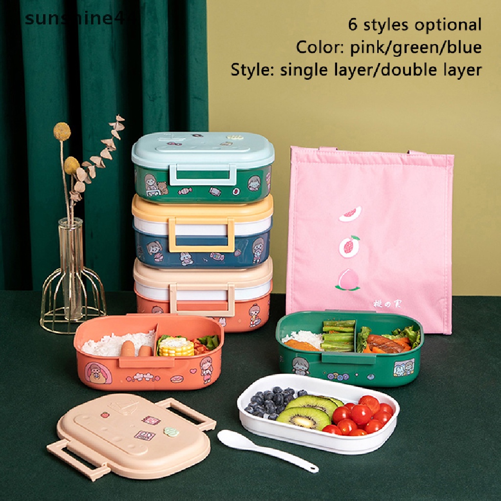 Sunshine Single Layer/Double Layer Plastic Divided Lunch Box Student Office Worker Lunch .