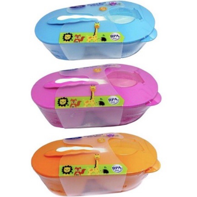 Baby Safe Divided Bowl with Spoon AP010 - Tempat Makan Mangkok Bayi Dengan Sendok