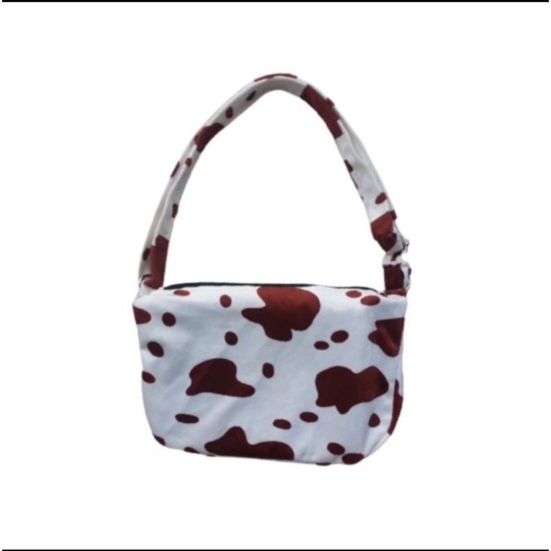 TAS SELEMPANG SAPI ZEBRA LEOPARD WANITA ANIMALS FLUFFY FUR BAG SHOULDER BAG HAND BAG SLING BAG KOREA VINTAGE BAHAN BULU BLUDRU-Tas Sapi coklat