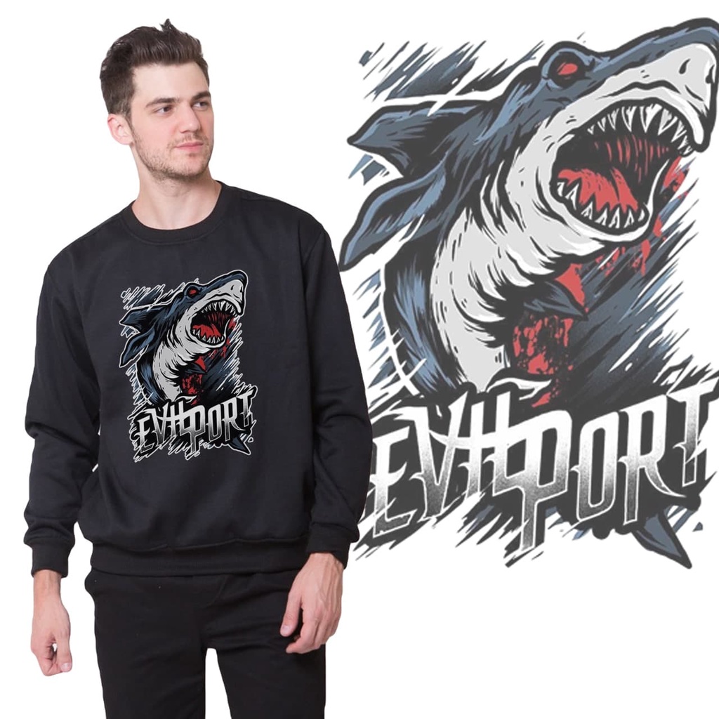 Newofficial Sweater Jumper Printing EVILPORT Black Collor sweater Crewneck Polos Sablon printing Black Collor  Pria Dan Wanita Sweatshirt Size M L XL Original Premium