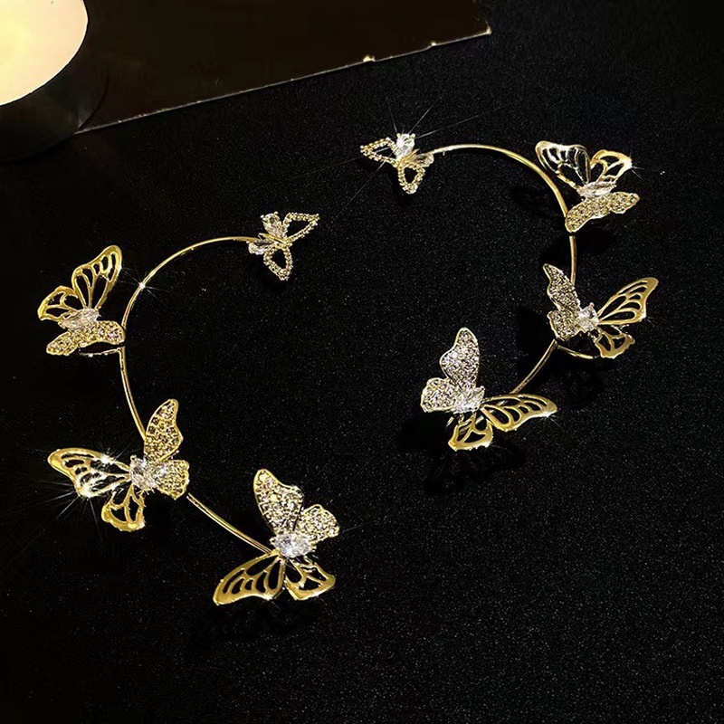 Crystal Shining Butterfly Clip Earings Metal Gold Silver Non-Piercing Clip Earrings for Women Fashion Jewelry Accessories