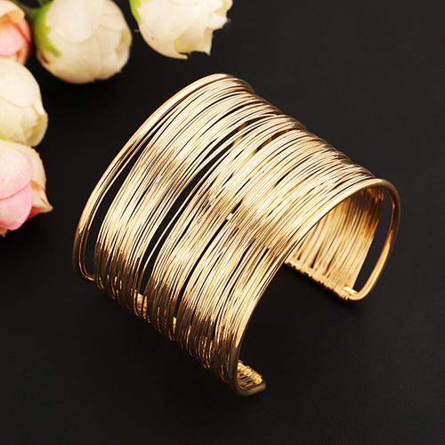 Hu Hu Hu Hu Hu Alat Bantu Pasang Kacamata♡ Gelang Bangle Cuff Lebar Model Kawat Multilayer Bahan Metal Untuk Wanita